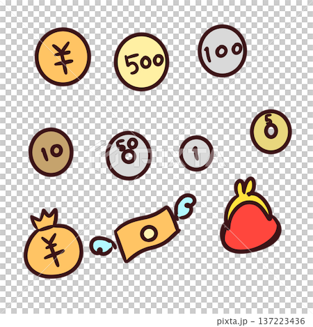 シンプルなお金とお財布の手描きアイコンセット 137223436