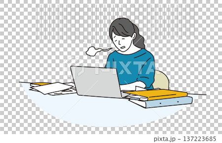 一位女商人坐在辦公桌前嘆氣的插圖 一位女商人坐在辦公桌前嘆氣的插圖 137223685