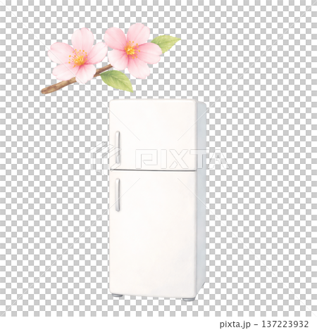 Watercolor style refrigerator and cherry blossom cutout material Spring new life illustration 137223932