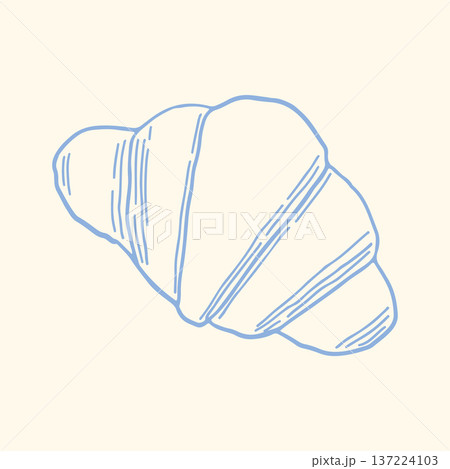 Minimalist hand drawn croissant with decorative surface lines in blue outline style. French bakery pastry vector clipart ideal for cafe menu, breakfast packaging and branding Minimalist hand drawn croissant with decorative surface lines in blue outline style. French bakery pastry vector clipart ideal for cafe menu, breakfast packaging and branding 137224103