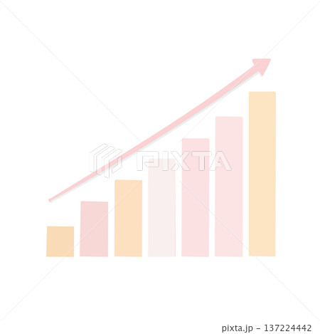 上昇するシンプルな棒グラフと矢印のビジネスイラスト(パステルカラー) 上昇するシンプルな棒グラフと矢印のビジネスイラスト(パステルカラー) 137224442