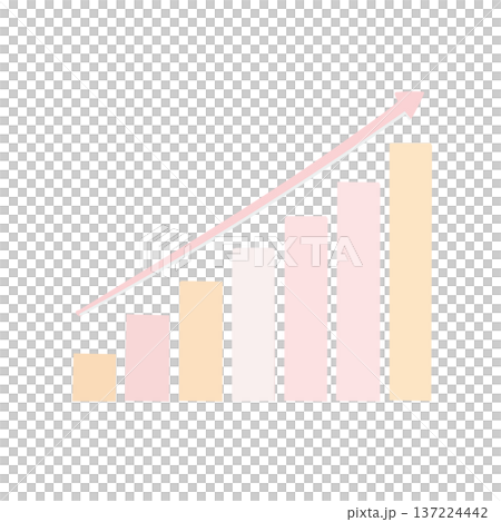 Business illustration of a simple rising bar graph and arrow (pastel color) 137224442