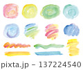 水彩絵の具で描いた筆跡のある混色素材パーツセット 137224540