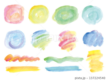 水彩絵の具で描いた筆跡のある混色素材パーツセット 137224540