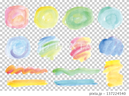 水彩絵の具で描いた筆跡のある混色素材パーツセット 137224540