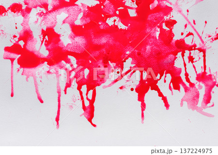 Abstract watercolor paint splash background. Bright red spots on white paper texture, modern art canvas with copy space, top view 137224975