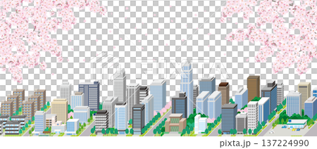 一幅描繪春日城市景觀的插圖,櫻花盛開。 一幅描繪春日城市景觀的插圖,櫻花盛開。 137224990