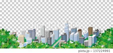 Illustration of a refreshing cityscape with lush greenery. 137224991