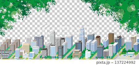緑豊かな爽やかな街並みのイラスト. 緑豊かな爽やかな街並みのイラスト. 137224992