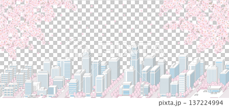 桜が咲く春の街並みのイラスト.  137224994