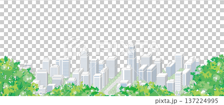 一幅綠意盎然、令人心曠神怡的城市景觀插圖。 137224995