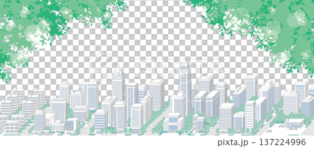 一幅綠意盎然、令人心曠神怡的城市景觀插圖。 137224996