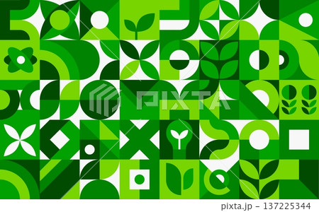 Environment and nature abstract geometric Bauhaus pattern background. Clean nature geometric forms vector background, save ecology Bauhaus abstract pattern. Clean environment protection backdrop Environment and nature abstract geometric Bauhaus pattern background. Clean nature geometric forms vector background, save ecology Bauhaus abstract pattern. Clean environment protection backdrop 137225344
