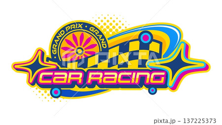 Automobile motor race championship retro Y2K icon or emblem. Rally championship Y2K vector sign, speed racing grand prix symbol. Formula 1 motorsport emblem with checkered flag and golden typography Automobile motor race championship retro Y2K icon or emblem. Rally championship Y2K vector sign, speed racing grand prix symbol. Formula 1 motorsport emblem with checkered flag and golden typography 137225373