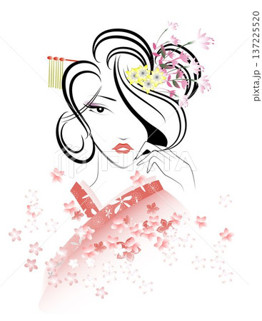 女性の顔、着物、和服 137225520