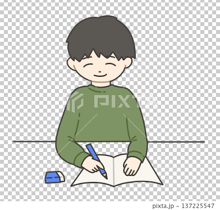笑顔で勉強する緑の服の男の子 笑顔で勉強する緑の服の男の子 137225547