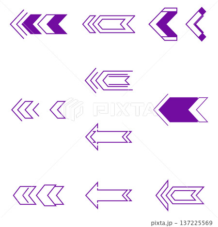 Purple arrow icons and symbols pointing left, indicating backward movement, return, or selection 137225569