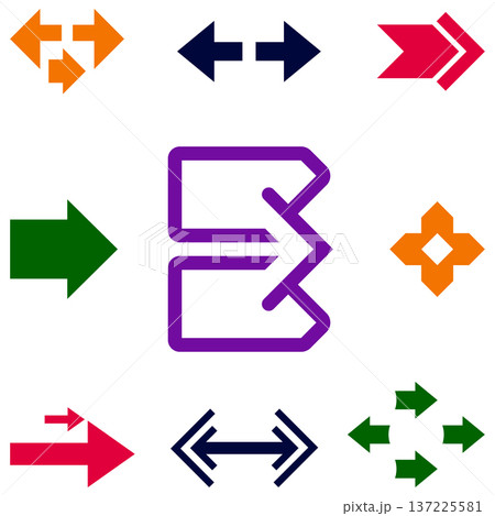 Dynamic set of diverse arrows and directional symbols in bright, varied colors 137225581