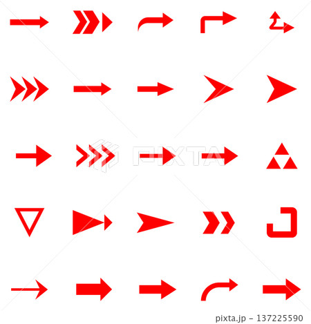 Collection of red arrow icons pointing in various directions, symbolizing movement and choice Collection of red arrow icons pointing in various directions, symbolizing movement and choice 137225590