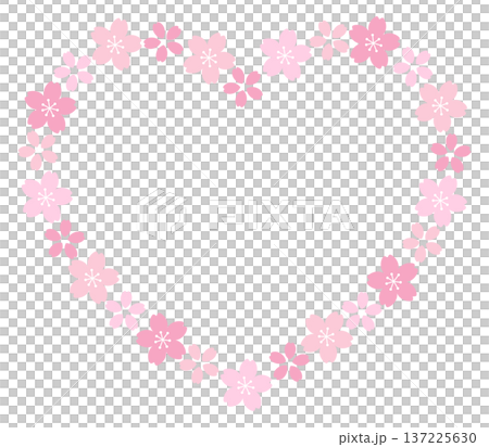 桜の花のハートのフレームのベクターイラスト。春、枠、かわいい 桜の花のハートのフレームのベクターイラスト。春、枠、かわいい 137225630