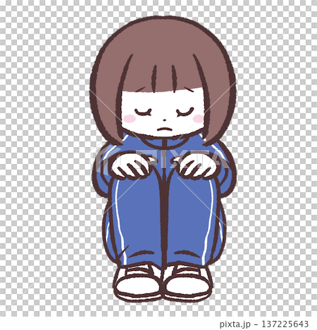 下を向く体育座りする女の子のイラスト 137225643
