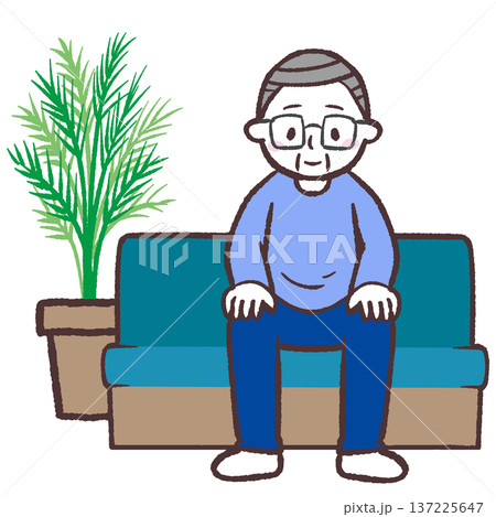 ロビーの椅子に座るシニア男性のイラスト 137225647