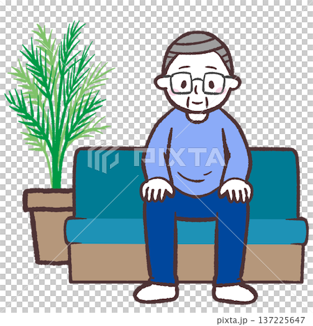 ロビーの椅子に座るシニア男性のイラスト 137225647