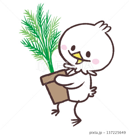 鉢植えの植物を運ぶ白い鳥のイラスト 137225649