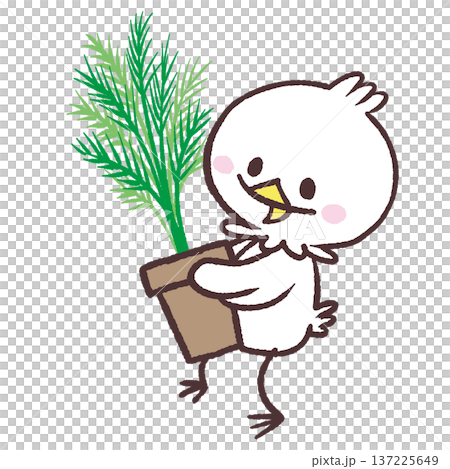 鉢植えの植物を運ぶ白い鳥のイラスト 137225649