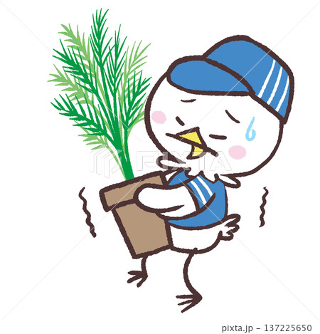 重い植物を運ぶ業者姿の白い鳥のイラスト 重い植物を運ぶ業者姿の白い鳥のイラスト 137225650