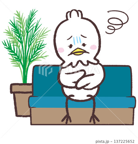 体調の悪い白い鳥がソファーに座っているイラスト 137225652