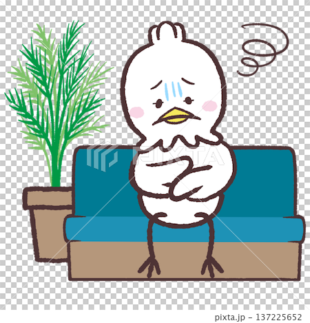 体調の悪い白い鳥がソファーに座っているイラスト 137225652