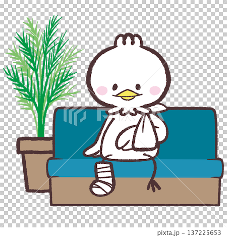 怪我をしている白い鳥がソファーに座っているイラスト 137225653