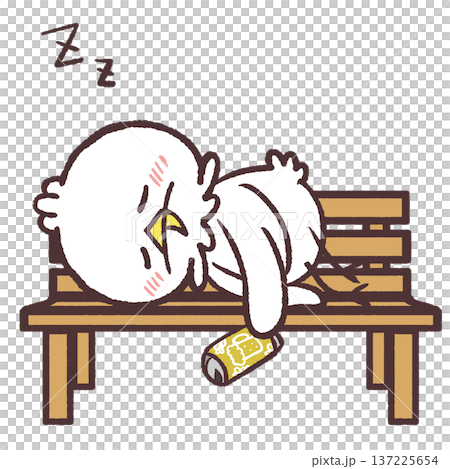 一隻醉醺醺的白鳥躺在木凳上。 一隻醉醺醺的白鳥躺在木凳上。 137225654