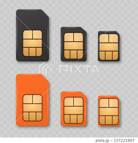 Realistic Mobile SIM Card Mockup Set. Vector 137225807