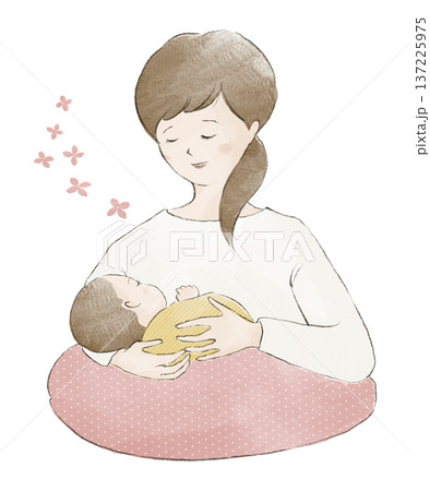 授乳する女性と母乳を飲む赤ちゃん 137225975