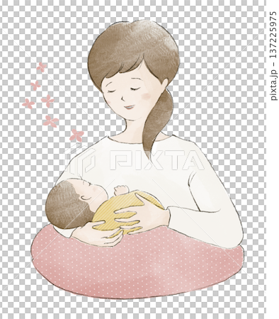授乳する女性と母乳を飲む赤ちゃん 137225975