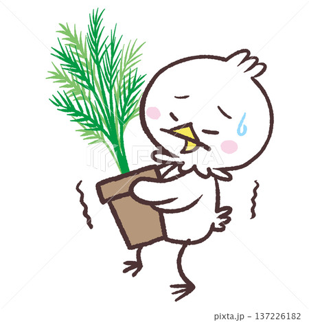 重い植物を運ぶ白い鳥のイラスト 137226182