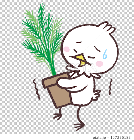 重い植物を運ぶ白い鳥のイラスト 137226182