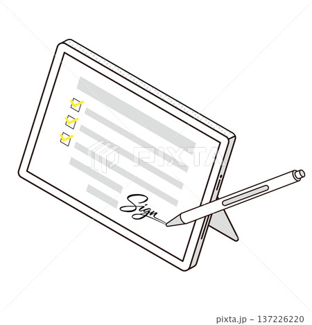 電子サインで契約するタブレットのイラスト 137226220