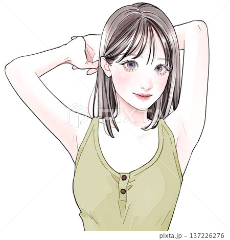 頭の後ろで手を組んでいる女性 頭の後ろで手を組んでいる女性 137226276