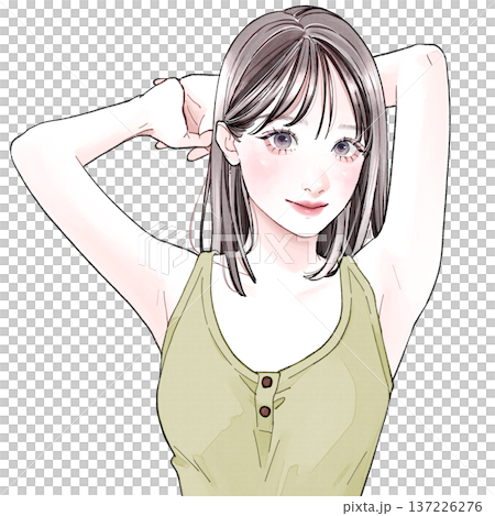 頭の後ろで手を組んでいる女性 頭の後ろで手を組んでいる女性 137226276