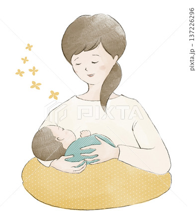 授乳する女性と母乳を飲む赤ちゃん 137226296