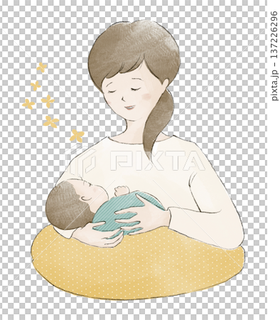 授乳する女性と母乳を飲む赤ちゃん 137226296