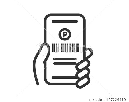 スマホでバーコード決済するアイコン(線画)のイラスト スマホでバーコード決済するアイコン(線画)のイラスト 137226410