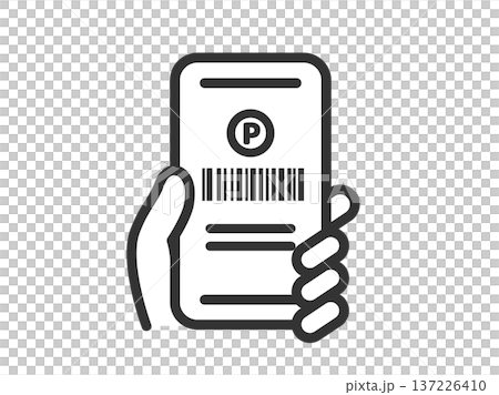スマホでバーコード決済するアイコン(線画)のイラスト スマホでバーコード決済するアイコン(線画)のイラスト 137226410