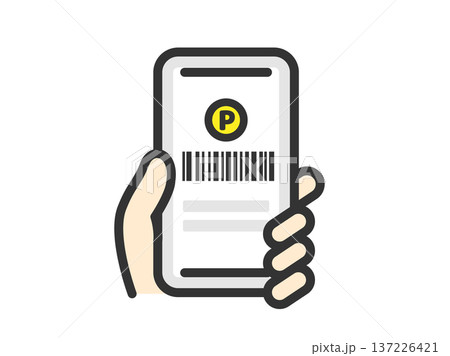 スマホでバーコード決済するアイコン（線画カラー）のイラスト 137226421