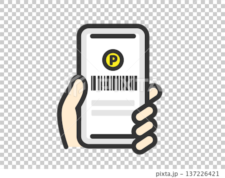 スマホでバーコード決済するアイコン（線画カラー）のイラスト 137226421