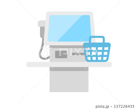セルフレジと買い物かごのアイコンのイラスト セルフレジと買い物かごのアイコンのイラスト 137226435
