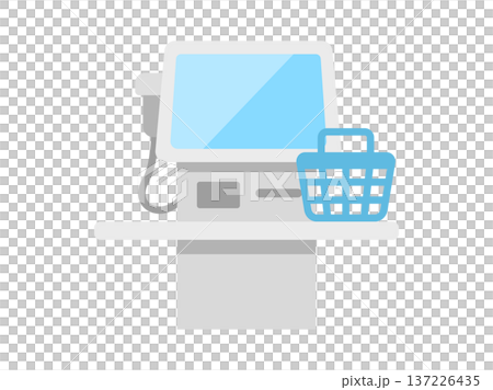 セルフレジと買い物かごのアイコンのイラスト セルフレジと買い物かごのアイコンのイラスト 137226435